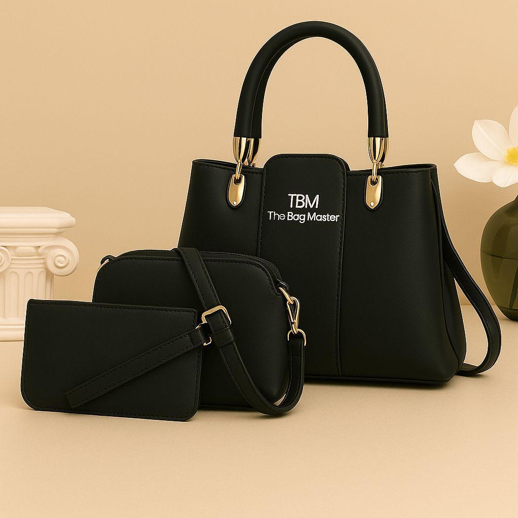 Women's leather plain hand bag set