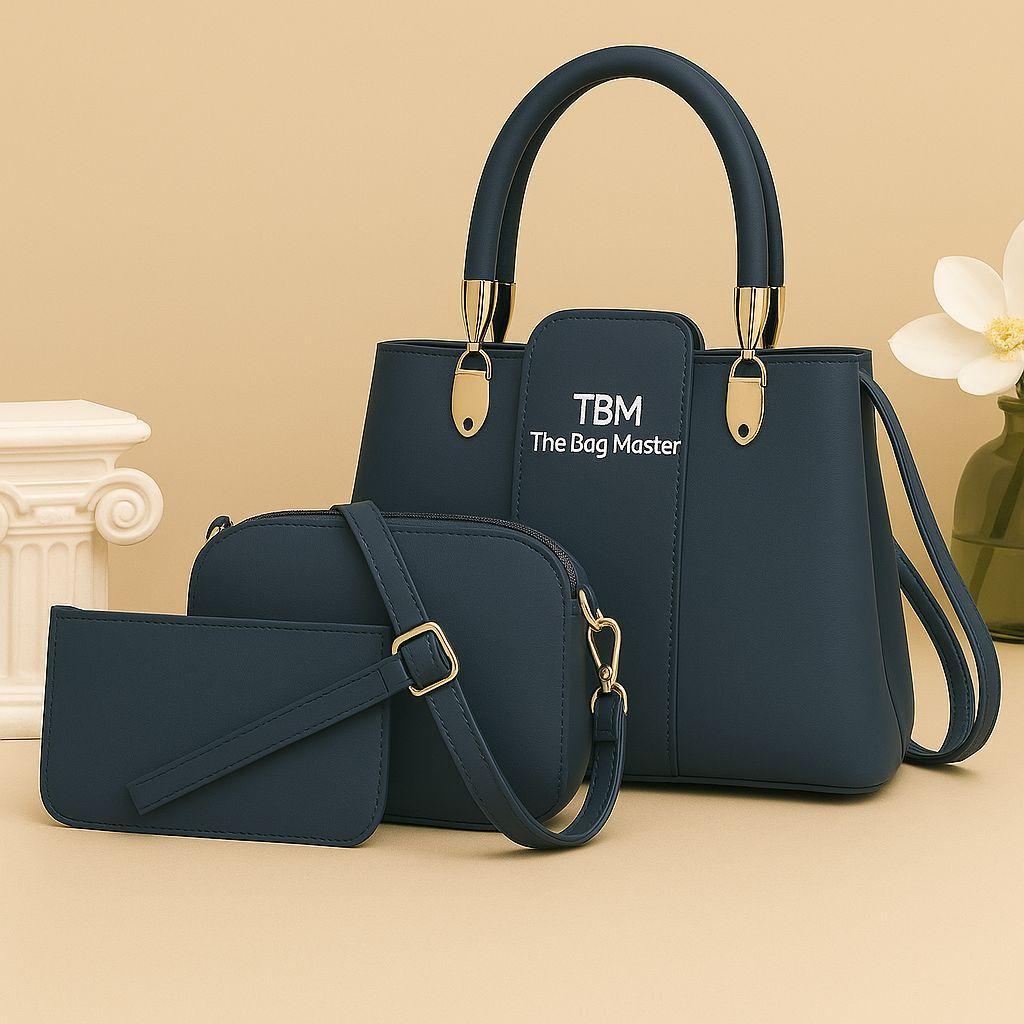 Women's leather plain hand bag set